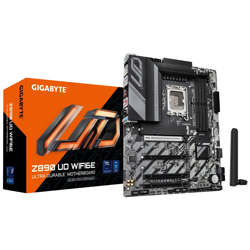 GIGABYTE Z890 UD WIFI6E Intel Core Ultra (Series 2) LGA 1851 Motherboard, ATX, DDR5, 3X M.2, PCIe 5.0, Front USB Type-C, WIFI6E, 2.5GbE LAN, EZ-Latch