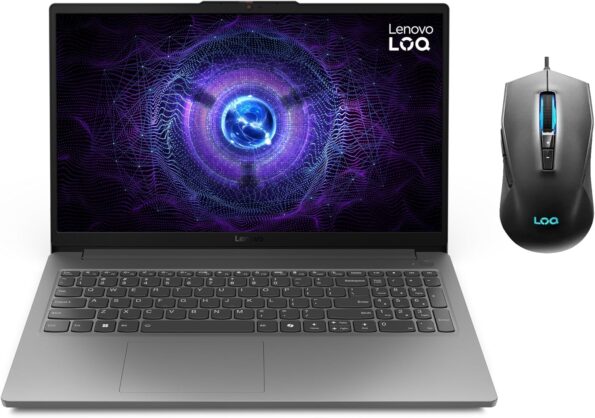 Lenovo LOQ 15IAX9E - Core i5-12450HX, 16G Ram DDR5-4800, 512G NVMe, VGA Nvidia 6G RTX4050, 15.6FHD White Backlit- 144Hz, Luna Grey - Lenovo LOQ M100 RGB Mouse -2 Year Warranty
